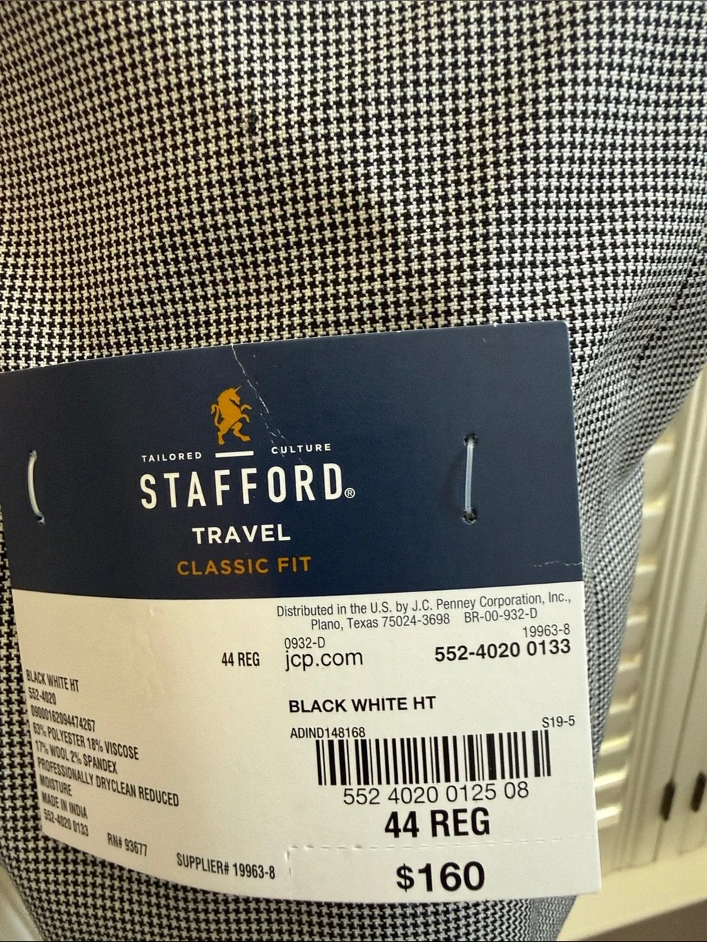 Stafford Black and White Hounds Men's Sport Coat Blazer - Classic Notch Lapel